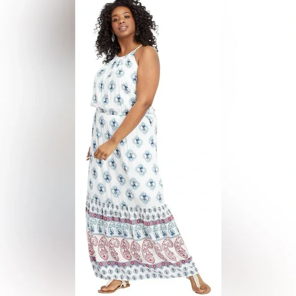 Maurices | Dresses | Nwt Maurices Womens White Blue Pleated Neck Halter Top Maxi  Dress Plus Size | Poshmark